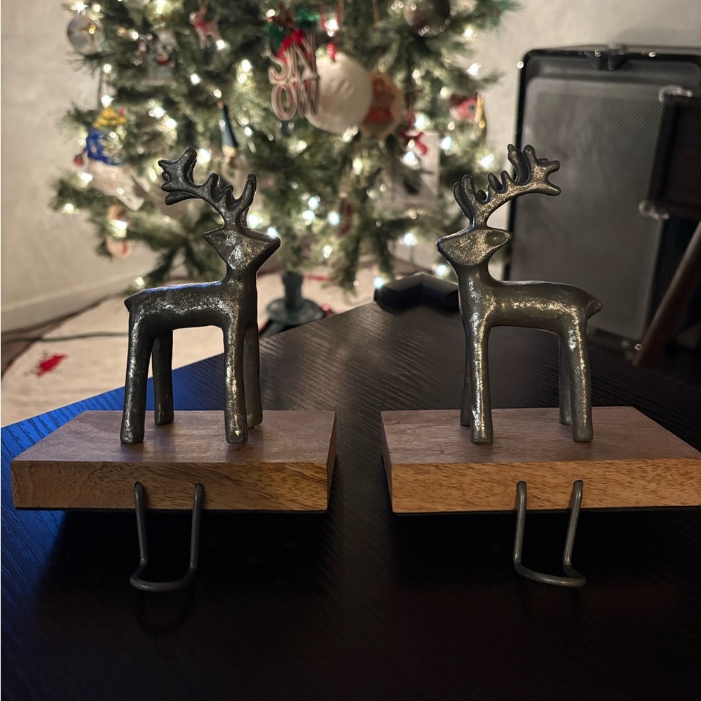 Silver Reindeer Stocking Holders